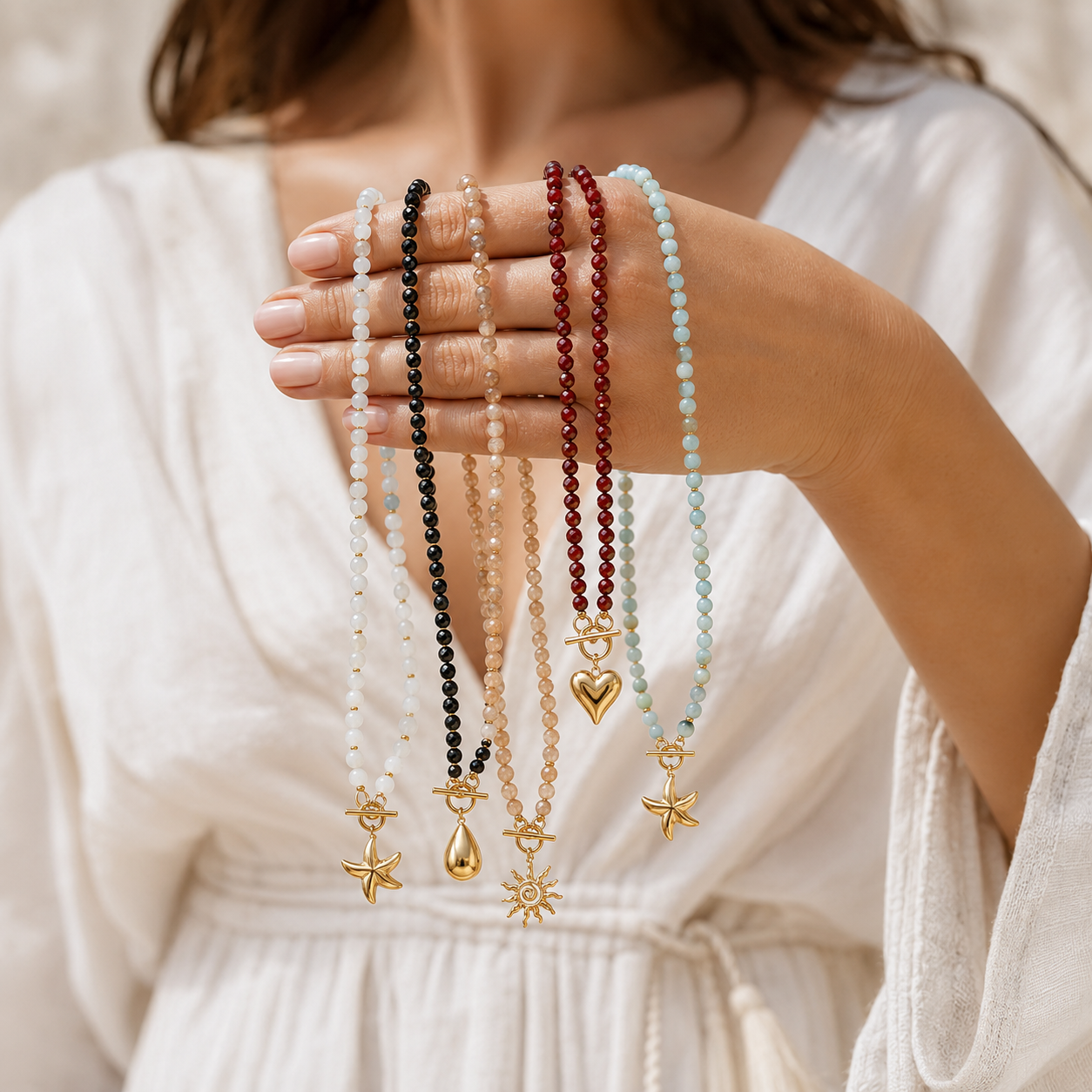 Colorful natural gemstone necklaces from the NATUSTO Kaia collection