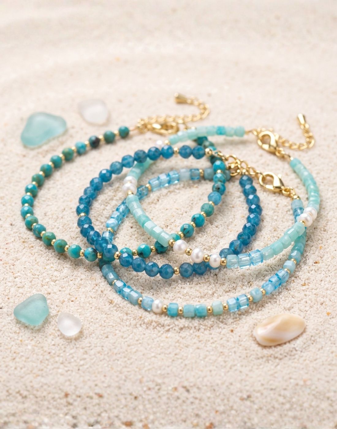 Natural amazonite jewelry in pale aqua and blue-green tones