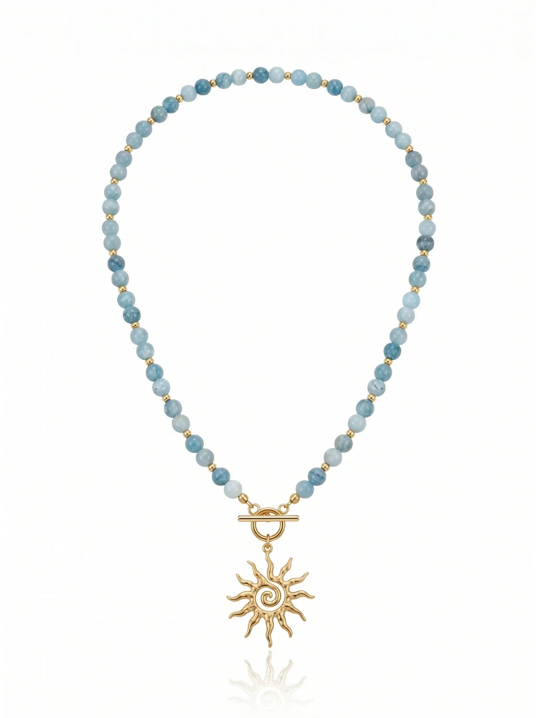 Kaia aquamarine gemstone necklace for styling with different necklines