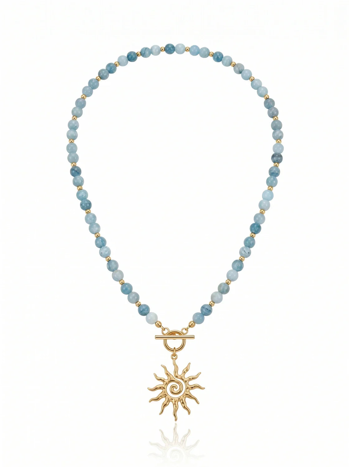 Kaia aquamarine gemstone necklace for styling with different necklines