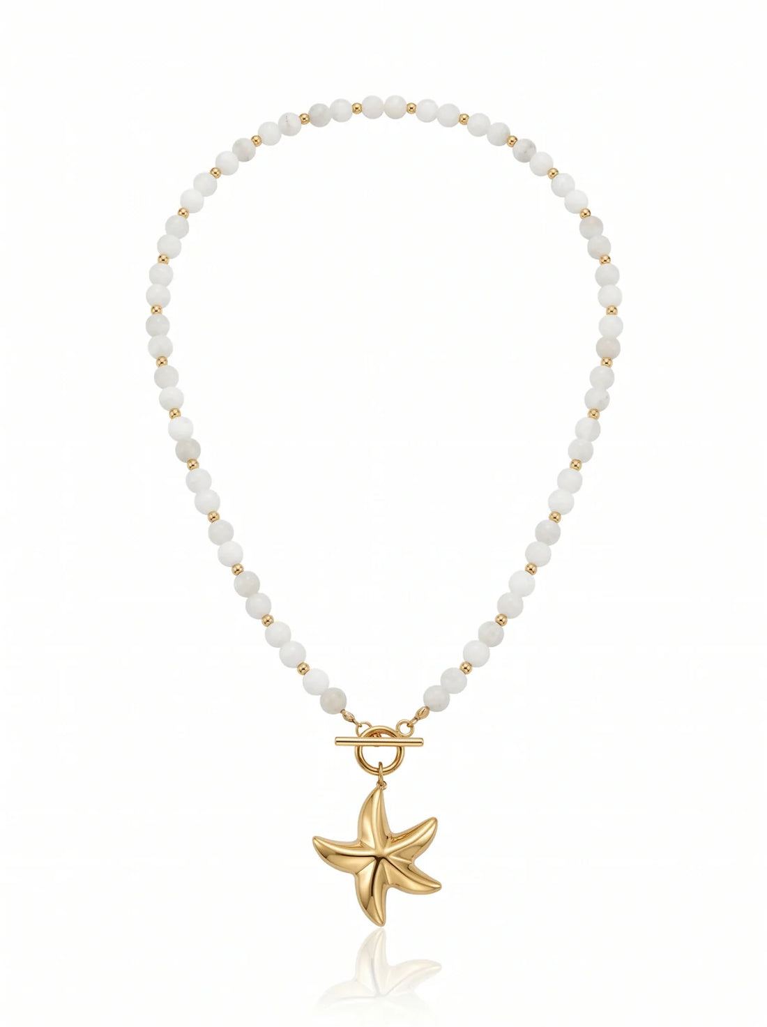 Kaia Pearly Shore necklace with luminous white jade beads and gold details