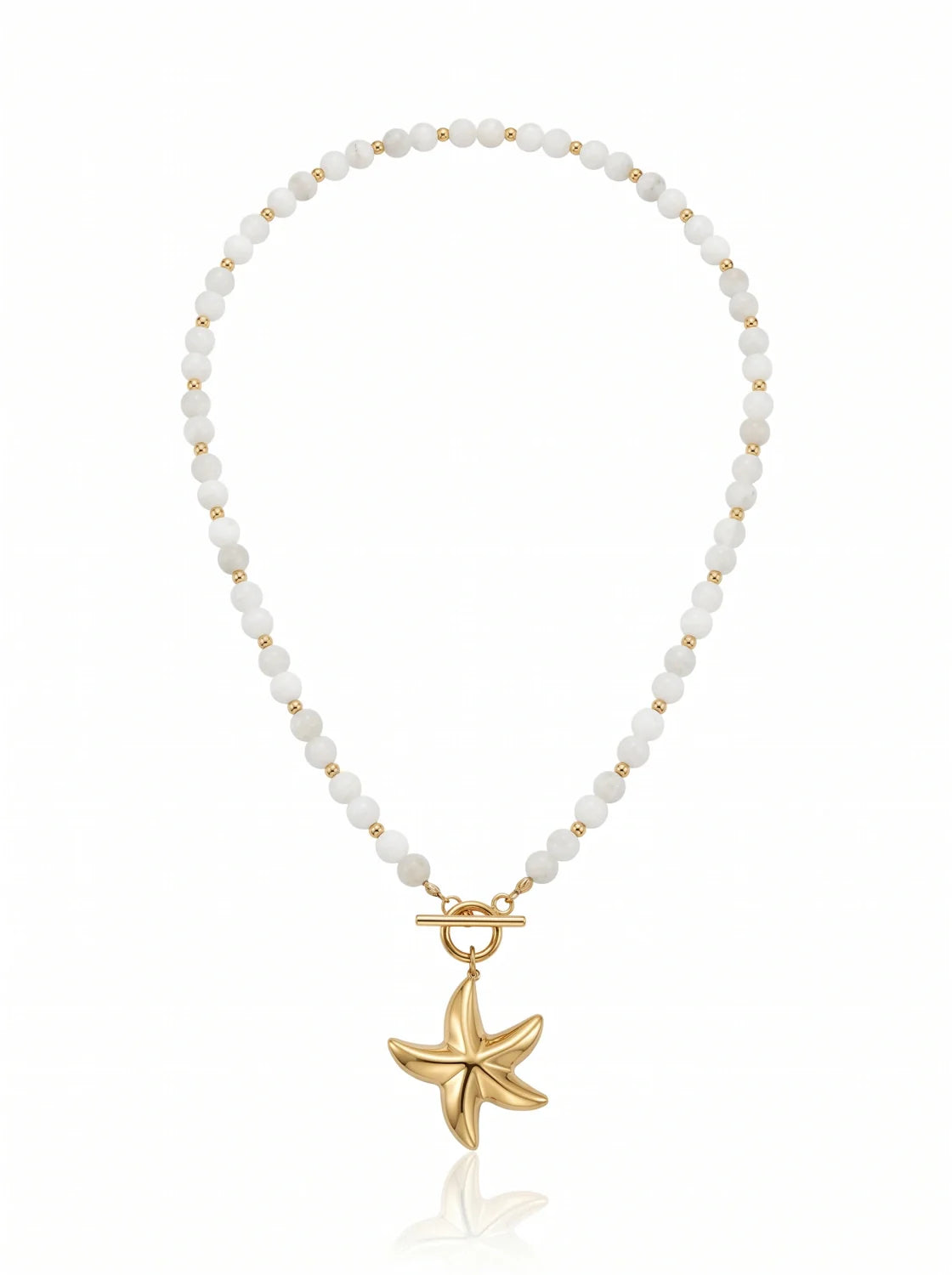 Kaia Pearly Shore necklace with luminous white jade beads and gold details
