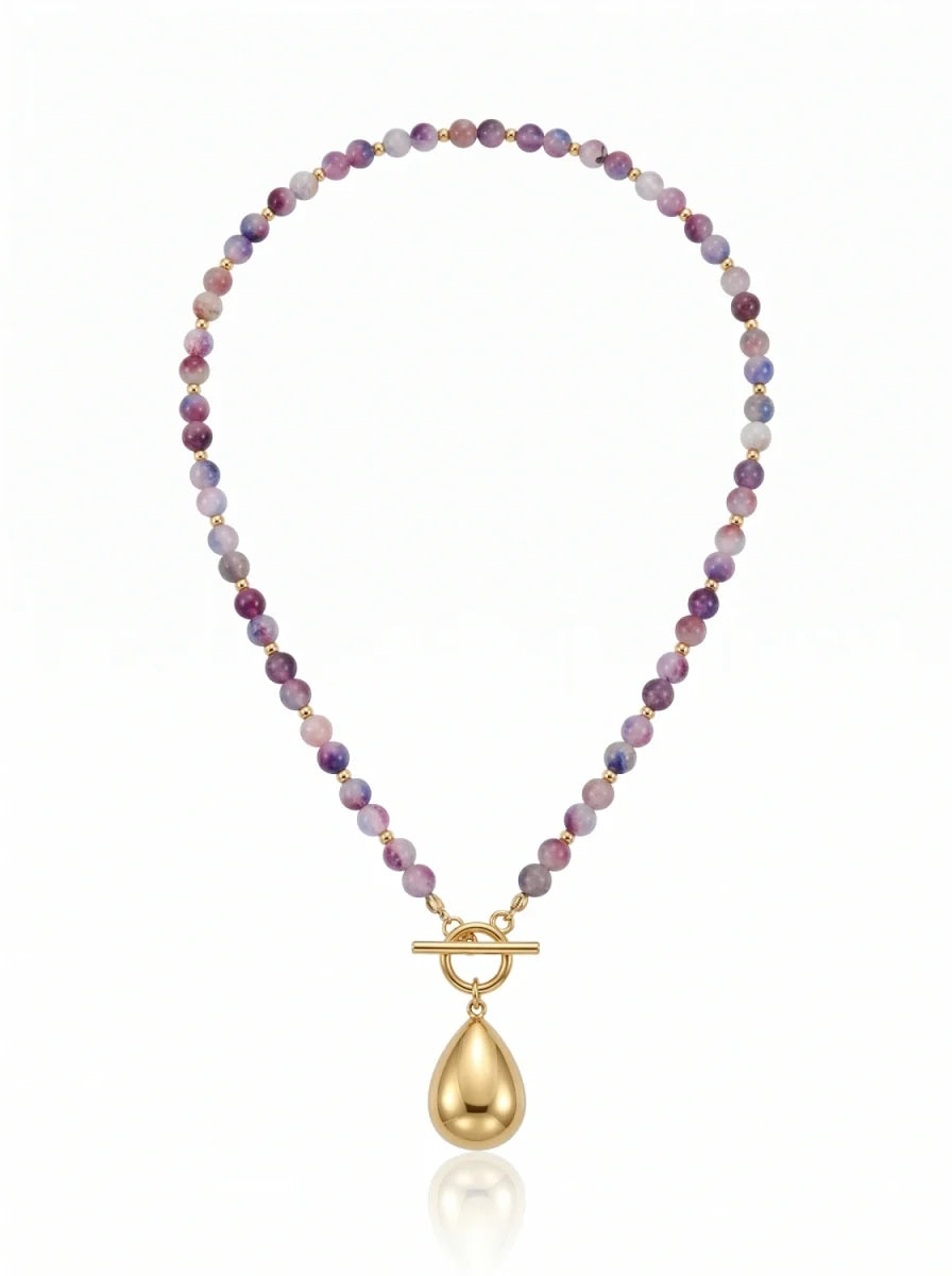Kaia Violet Aura necklace with natural lepidolite beads in lavender and lilac