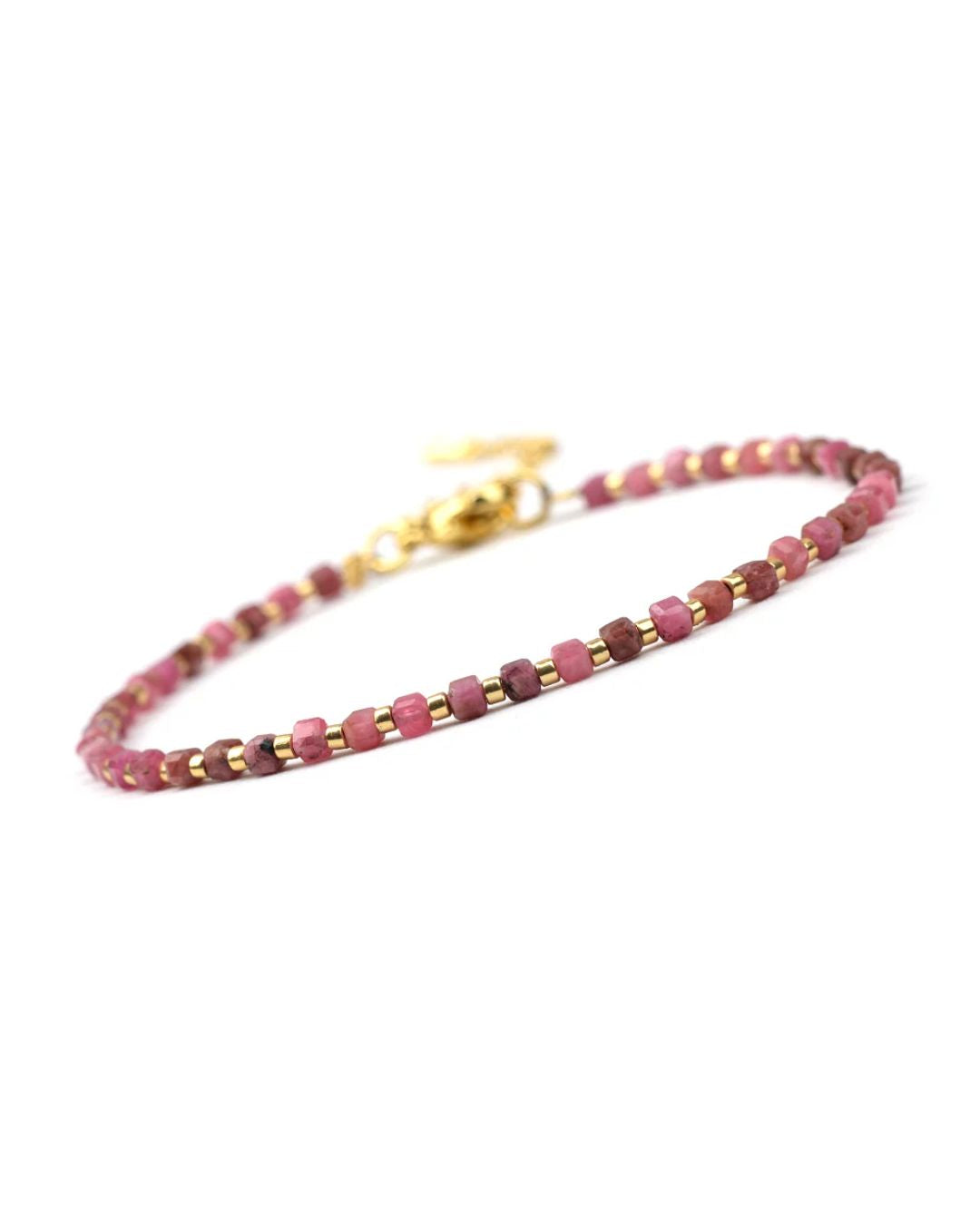 Mira bracelet with natural rhodochrosite beads in blush rose and raspberry