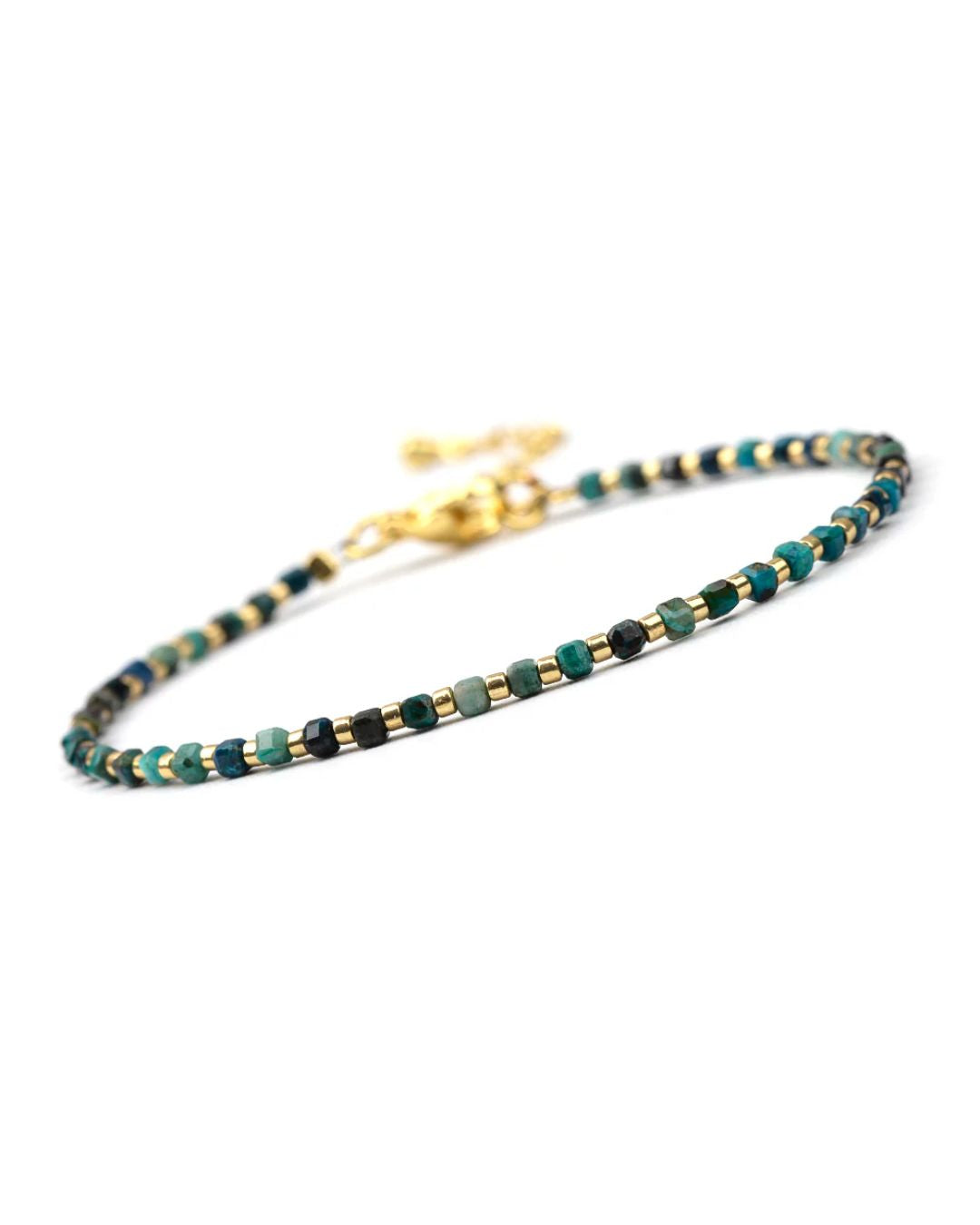 Mira bracelet with natural chrysocolla beads in turquoise teal and green