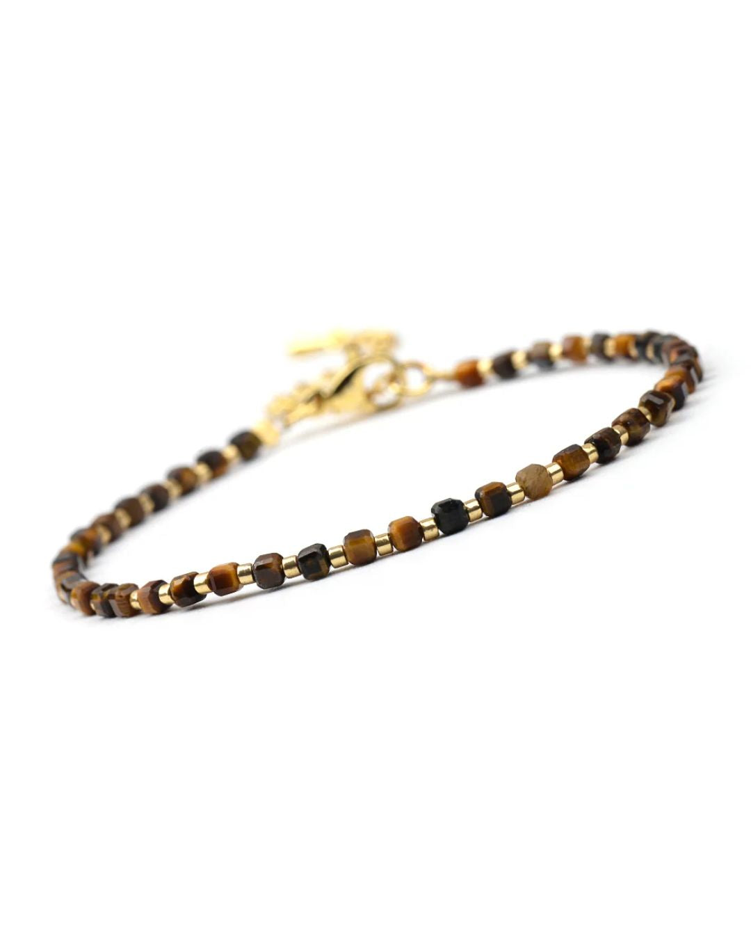 Mira natural tiger eye bracelet showing bold geometric gemstone beads