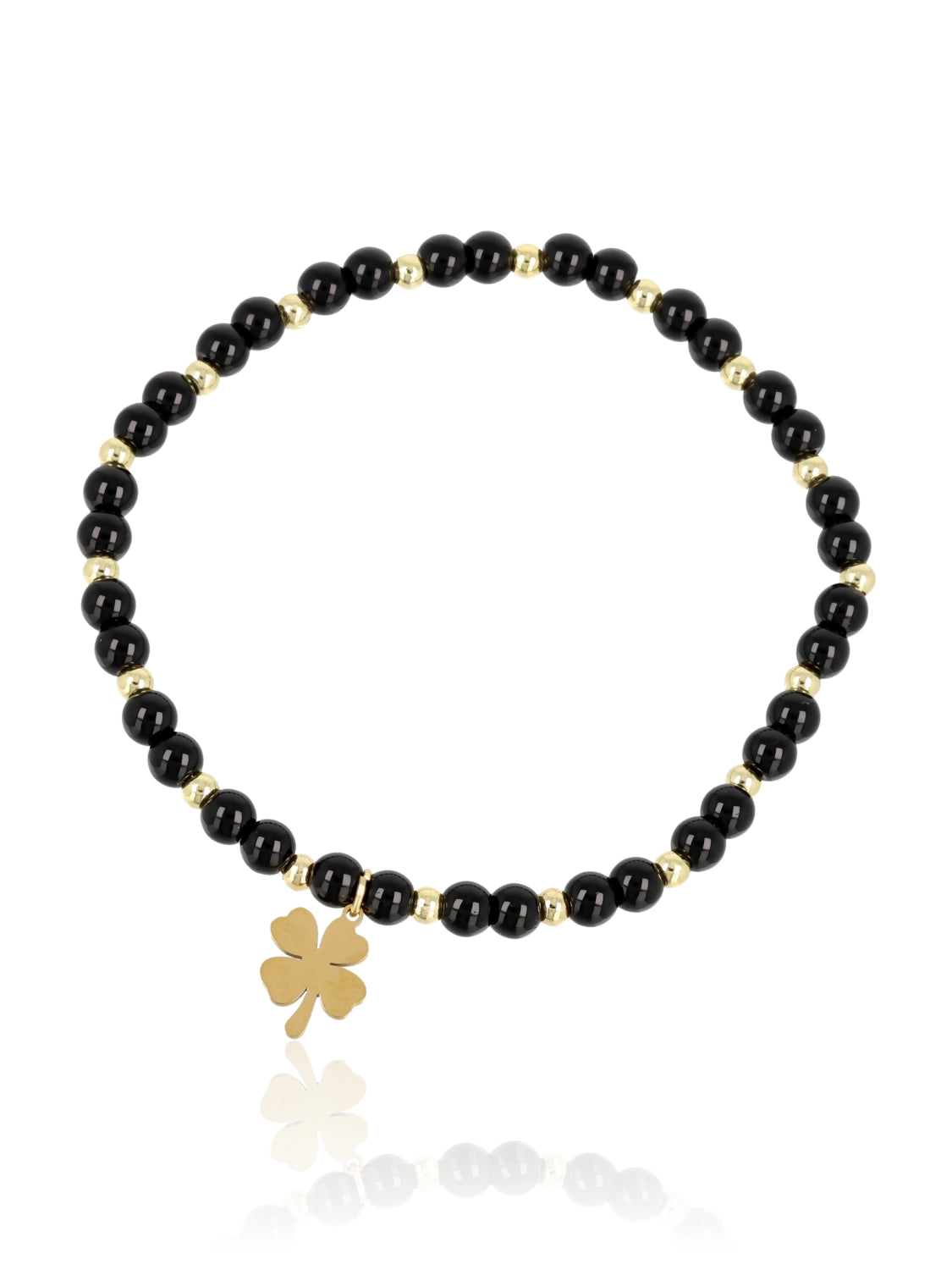 Elara Clover Black Onyx bracelet with gold-tone four-leaf clover charm
