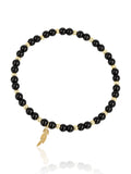 Elara Feather Black Onyx bracelet with gold-tone feather charm