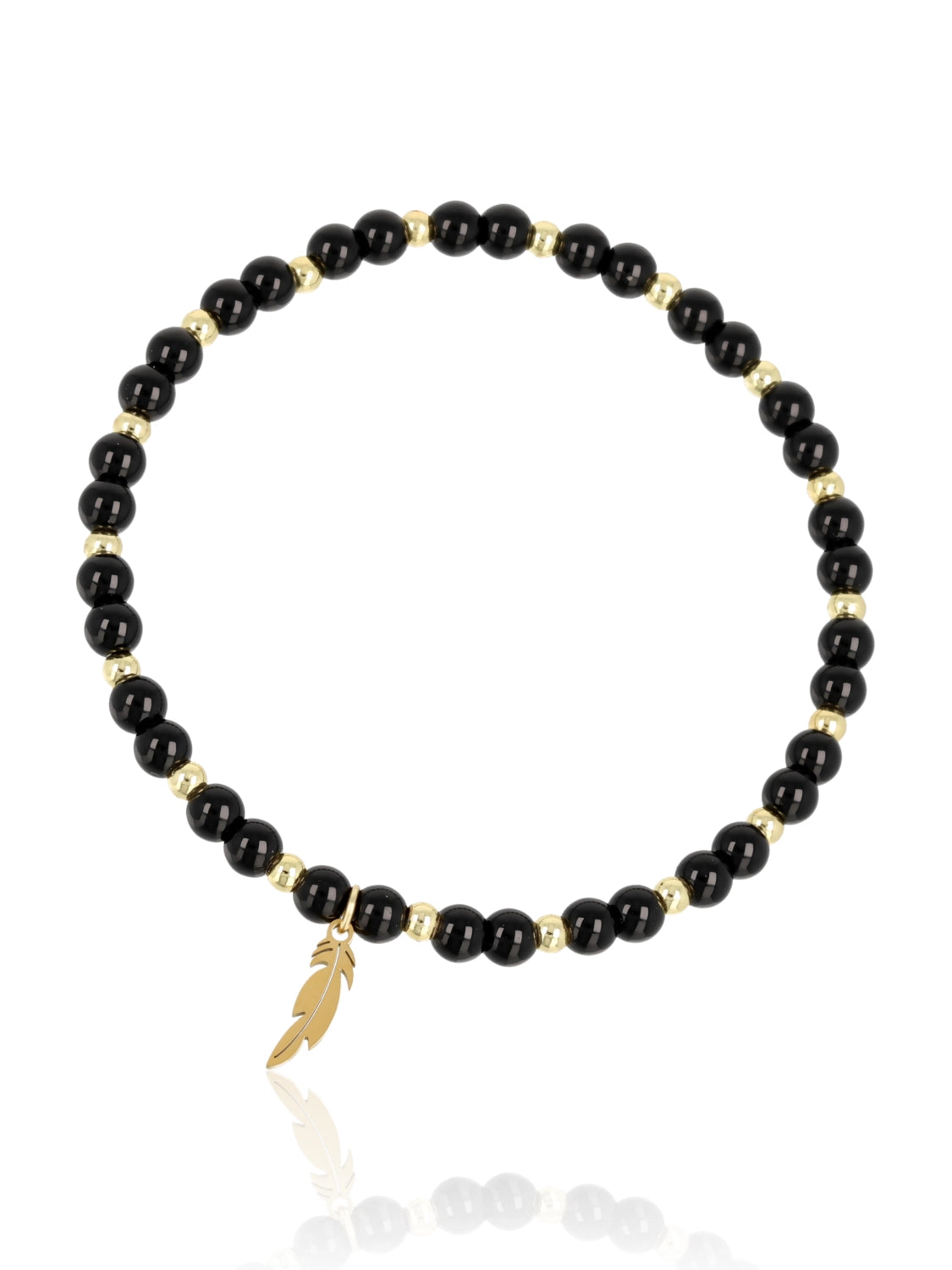 Elara Feather Black Onyx bracelet with gold-tone feather charm