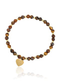 Elara Heart Tiger Eye bracelet with gold-tone heart charm