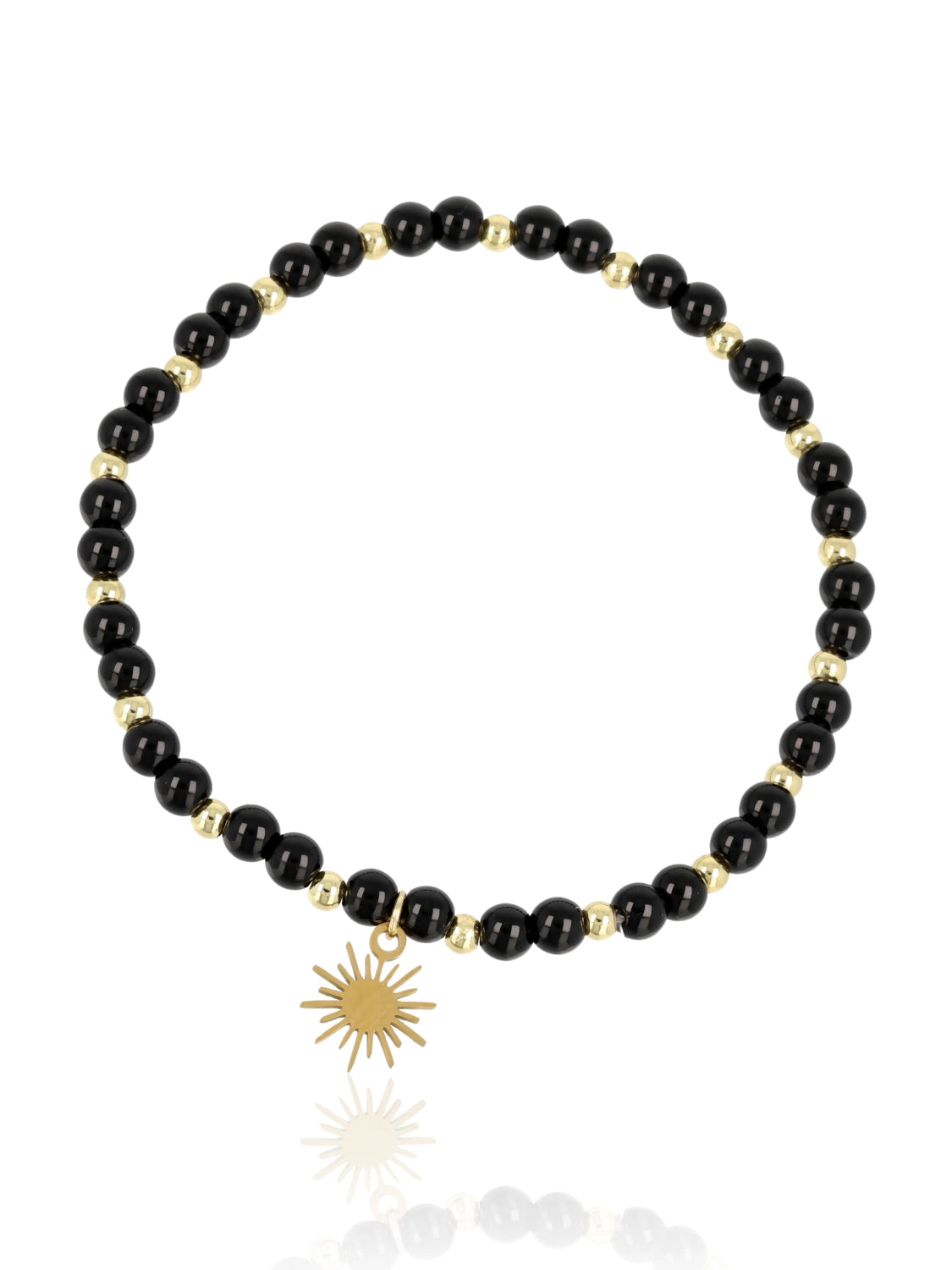 Elara Sun Black Onyx bracelet with gold-tone sun charm